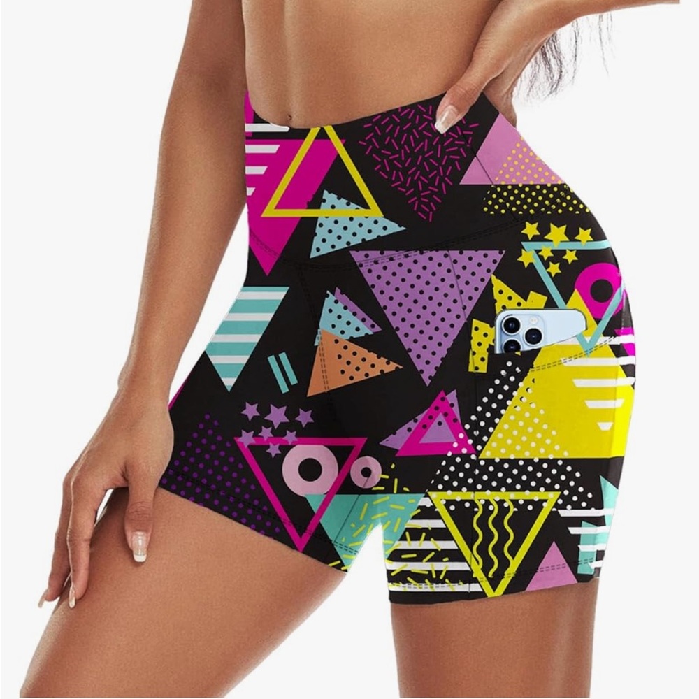 80s 90s retro colorful yoga workout athletic shorts with side pockets